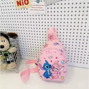 Mini Bolso Cruzado Stitch y Ángel - color rosa suave