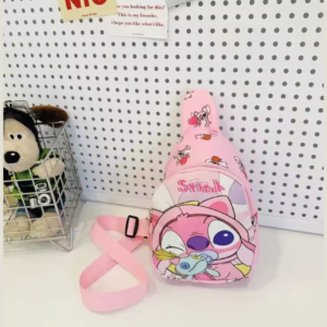 Mini Bolso Cruzado Stitch y Ángel - color rosa pastel