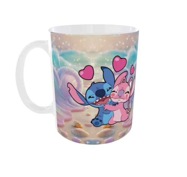 Taza de Cerámica Stitch y Angel - Diseño Amor Tropical