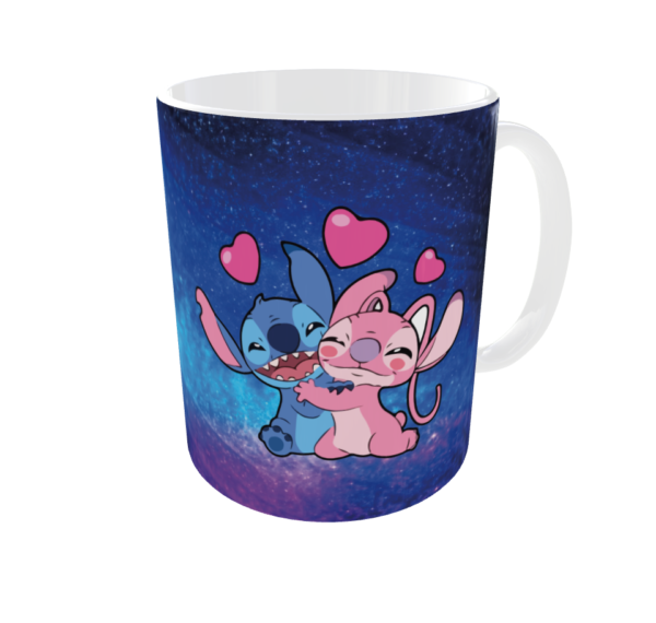 Taza de Cerámica Stitch y Ángel Diseño Animado Romántico con Corazones