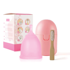 Copa Menstrual de Silicona Sanitaria + Esterilizador Apto para Microondas | Reutilizable y Ecológica color rosa